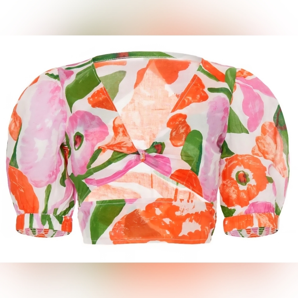 Banjanan Purple, Orange, Green, & White Floral Cropped Cut Out Top (L)